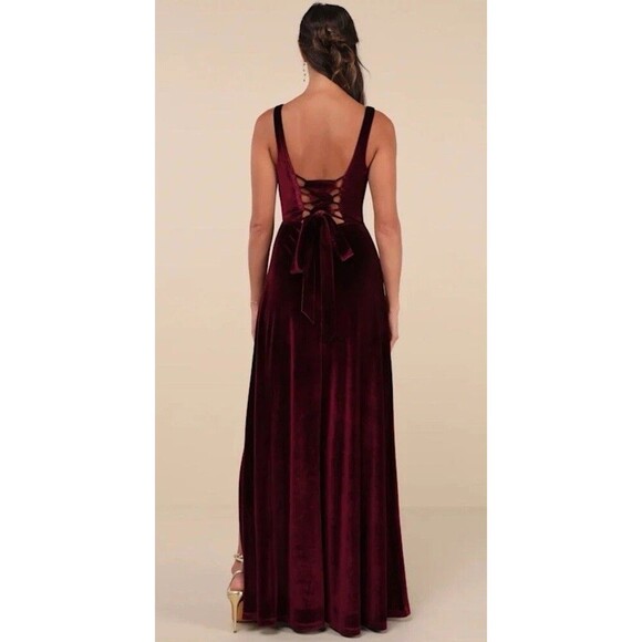 Lulu’s Dark Velvet Lace-Up Maxi Dress Large Homecoming Fairygoth *See Size Notes - Picture 2 of 9